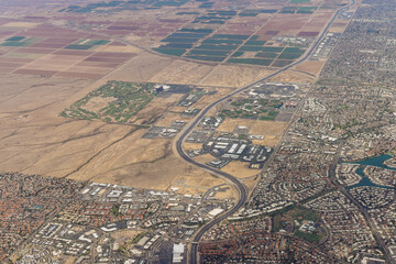 Aerial view of downtown skyline Phoenix, Arizona looking to the northeast
