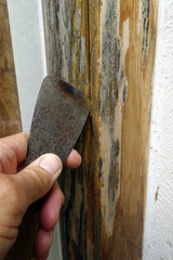 Holzfenster, die dringend einen neuen Anstrich benötigen