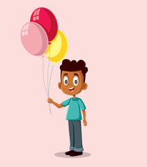 Happy African Boy Holding Balloons Vector Illustration