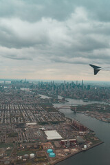 aerial view of manhattan New York City sky clouds river downtown travel 