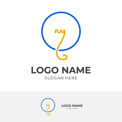 bulb creative logo design with line blue and yellow color style