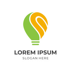 bulb logo design with flat green and yellow color style
