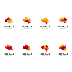 set brain fire logo, brain and fire, combination logo with 3d yellow and red color style