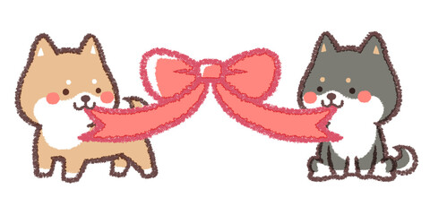 柴犬と黒柴犬のリボン