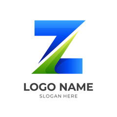 letter Z logo vector with 3d blue and green color style