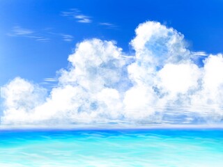 Obraz na płótnie Canvas 晴天の空と雲と海の背景素材
