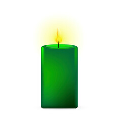 green candle in modern style. Decoration illustration. Romantic background. Vector illustration. Stock image.