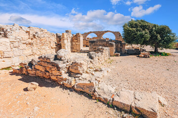 View  of the ruins and arches of the ancient Greek city Kourion (archaeological site) near Limassol, Cyprus
