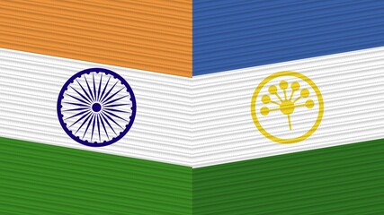 Bashkortostan and India Two Half Flags Together Fabric Texture Illustration