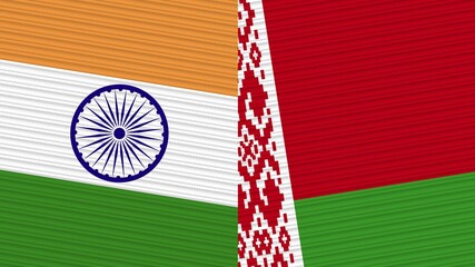 Belarus and India Two Half Flags Together Fabric Texture Illustration