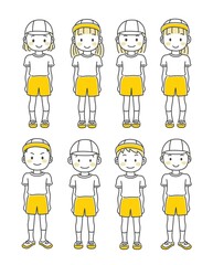 体操服を着た男子と女子　全身