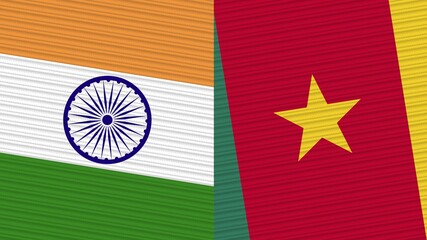 Cameroon and India Two Half Flags Together Fabric Texture Illustration
