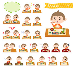 食事に関するさるの男の子のセット