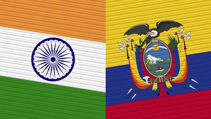 Ecuador and India Two Half Flags Together Fabric Texture Illustration