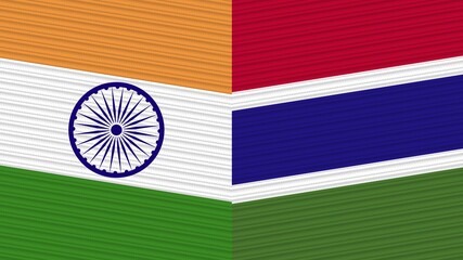 Gambia and India Two Half Flags Together Fabric Texture Illustration