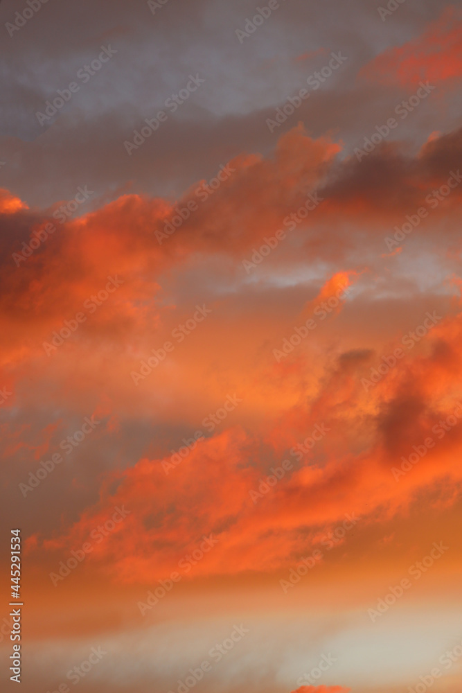 Poster sky at sunset. clouds of orange. nature illuminated by the setting sun