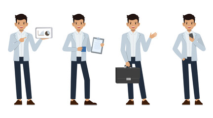 Asian businessman wear blue suit character vector design. Presentation in various action.