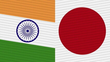 Japan and India Two Half Flags Together Fabric Texture Illustration
