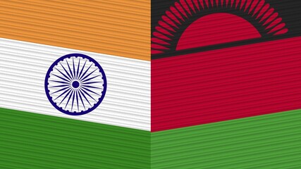 Malawi and India Two Half Flags Together Fabric Texture Illustration