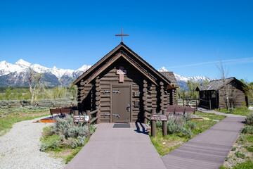 Fototapeta na wymiar Chapel of the transfiguration Episcopal in Jackson Hole Wyoming in May