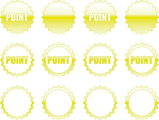 ウェブサイトのポイントに用いるギザギザの金色アイコンセット