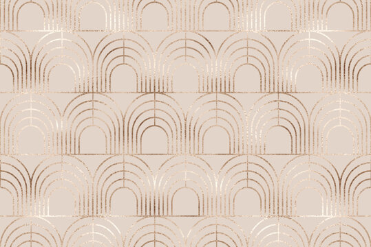 Art Deco Seamless Pattern With Gold  Arch Tiles.