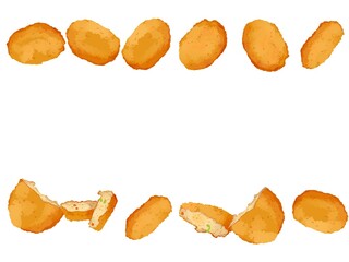 水彩のコロッケ上下フレーム