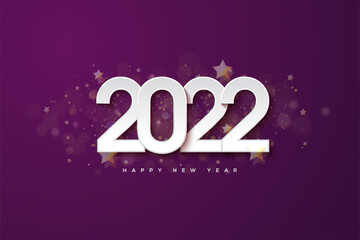 Happy new year 2022 on purple background.