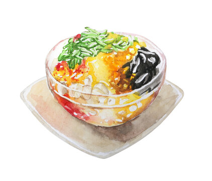 Malaysia ais kacang and cendol in watercolor illustration