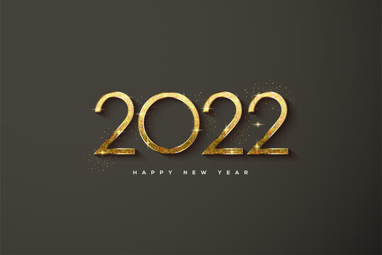 Happy new year 2022 with elegant gold thin numbers.