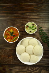 Homemade fresh vegetarian meal- idlli famous south Indian food recipes.