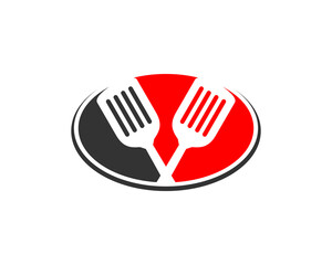 Spatula crossed silhouette in the circle shape logo