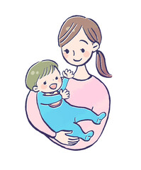 赤ちゃんを抱っこしたお母さんのイラスト
