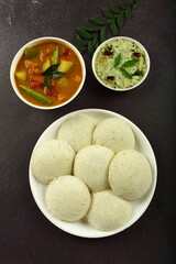 Homemade fresh vegetarian meal- idlli famous south Indian food recipes.