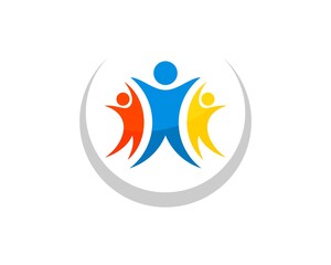 Circle swoosh with three healthy people inside