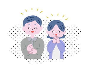 納得して喜ぶ老夫婦　ドット背景