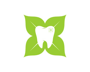 Clean teeth inside the nature green leaf logo