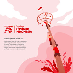 Indonesia independence day greeting card with traditional games concept illustration