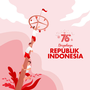 Indonesia independence day greeting card with traditional games concept illustration