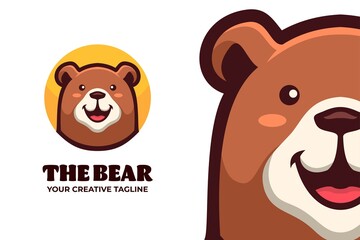 Cute Brown Bear Mascot Character Logo