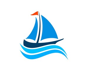 Sailing boat with abstract beach wave above