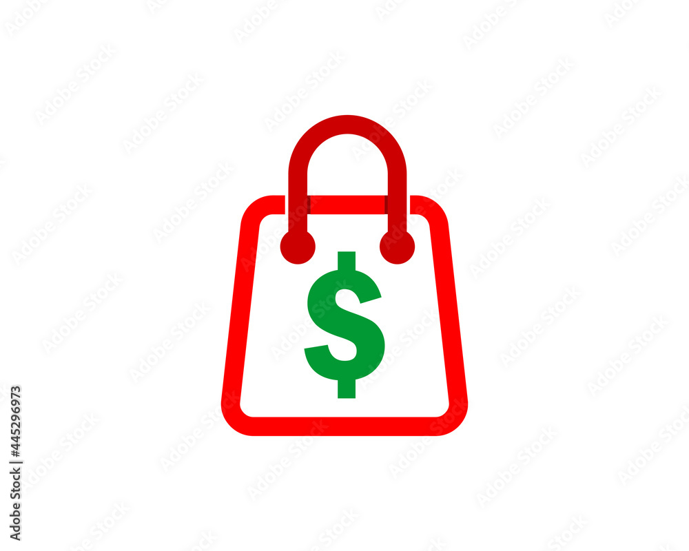 Poster dollar symbol inside the shopping bag