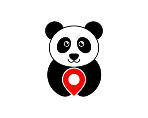 Cute panda holding point location logo