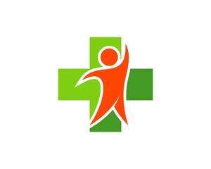 Medical health cross with healthy people inside