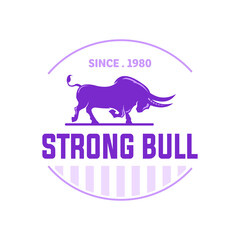 big strong bull logo, silhouette of purple bull vector illustrations