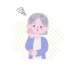 困っているシニア女性　ドット背景