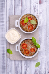 Buckwheat casserole with tomatoes