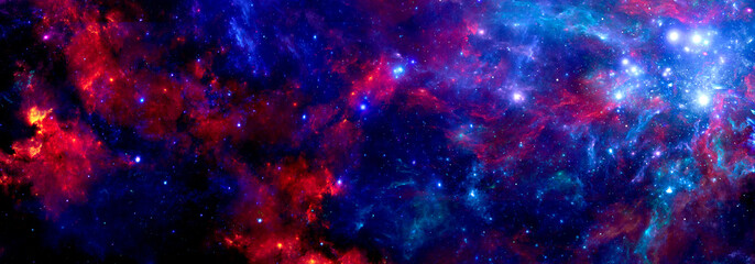 A bright blue red cosmic background with a nebula and stardust © MARIIA