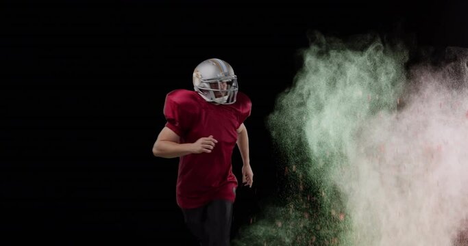 Animation of colourful powders over american football player