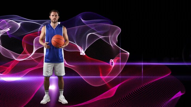 Animation of basketball player holding ball over light trails
